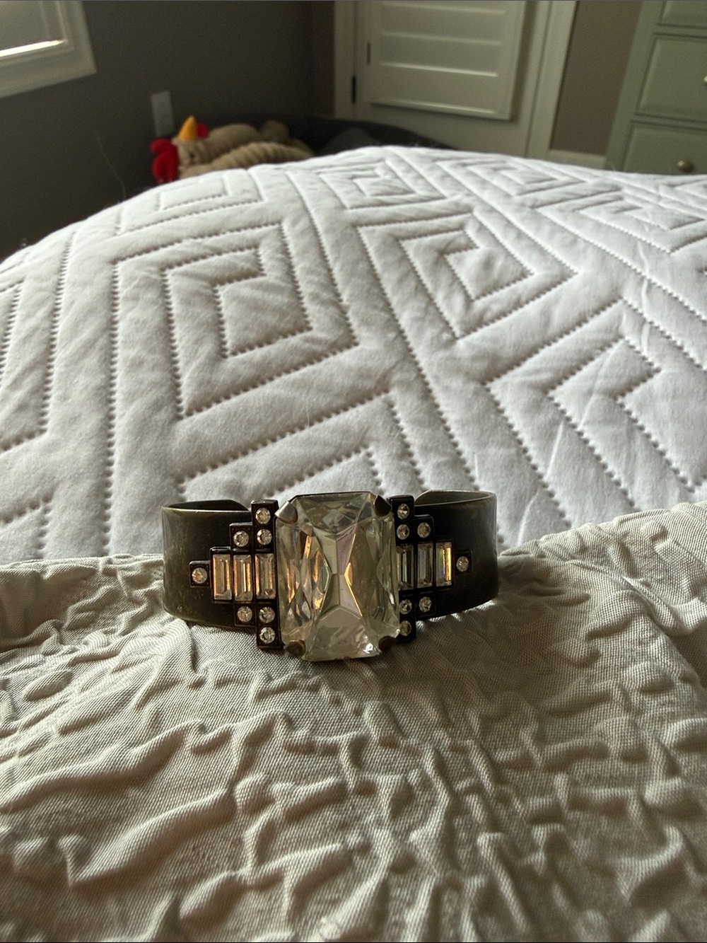 Loren Hope Antique Gold Cuff Bracelet with Clear Crystal